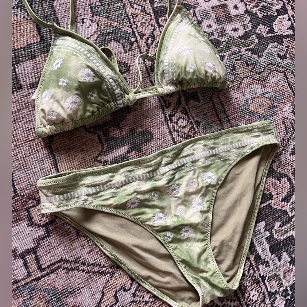 Aerie Green Tie-Dye Floral Bikini Set